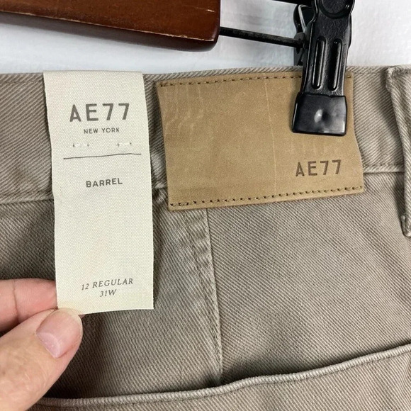 American Eagle Barrel Jeans Womens 12 Taupe Wide Leg Cropped Organic Cotton - Picture 11 of 16